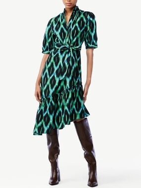 🖤 Scoop Ikat Belted Shirtdress Black Green Sz L | Like New